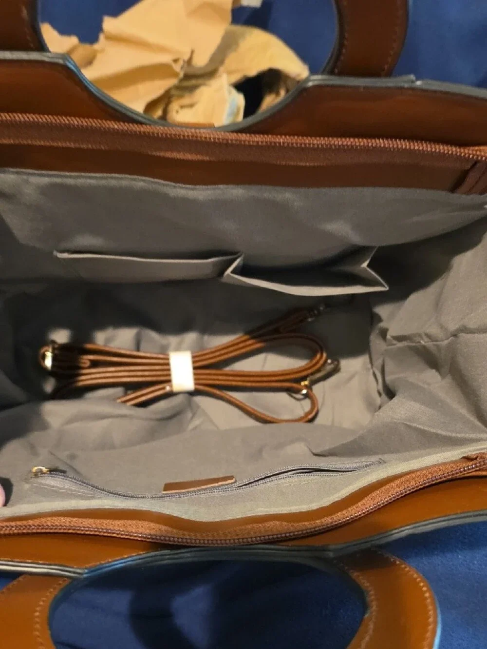 Plaid Brown Circular-Handle Tote Bag